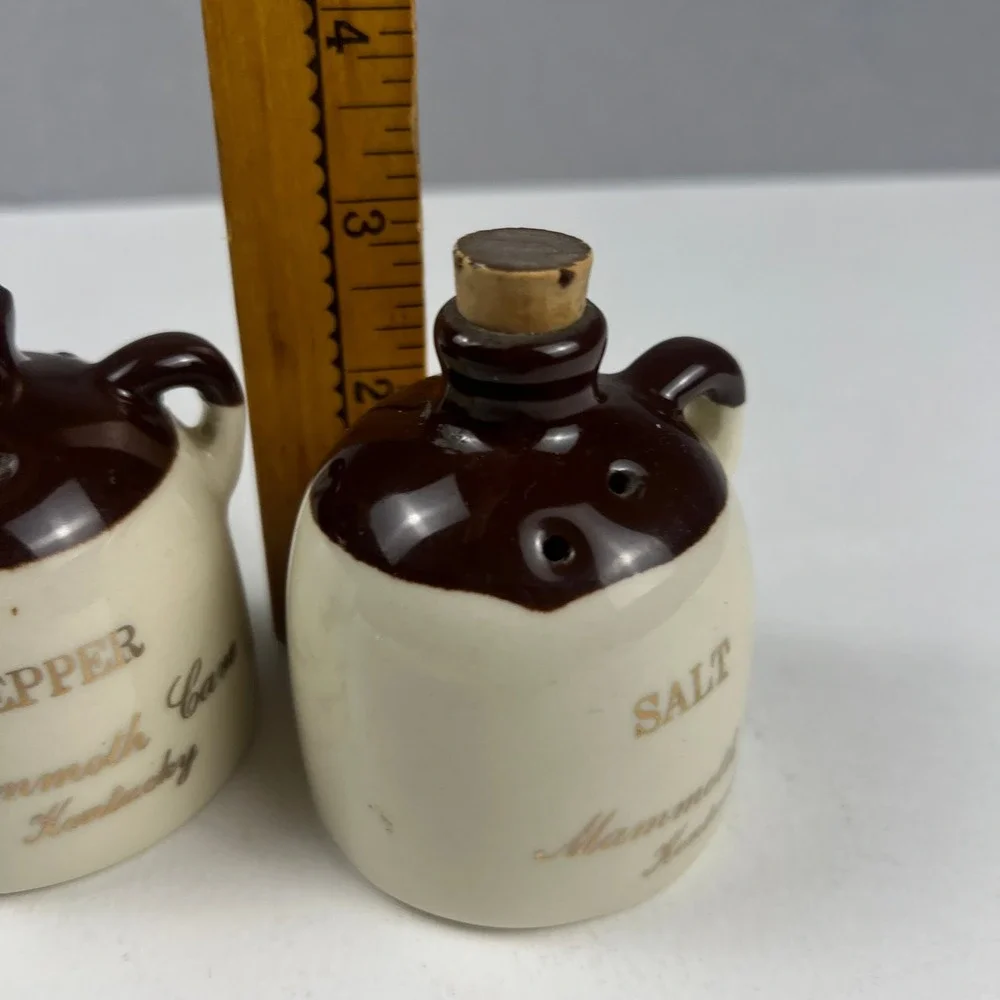 Vintage Mammoth Cave Kentucky Jugs Salt Pepper Shakers Brown Souvenir PCA Farm